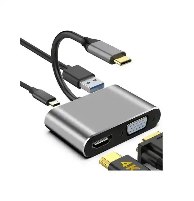 Adaptador Hub Tipo C 4 En 1 A Hdmi 4k, Vga, Usb 3.0, Usb C