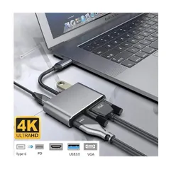 Adaptador Hub Tipo C 4 En 1 A Hdmi 4k, Vga, Usb 3.0, Usb C