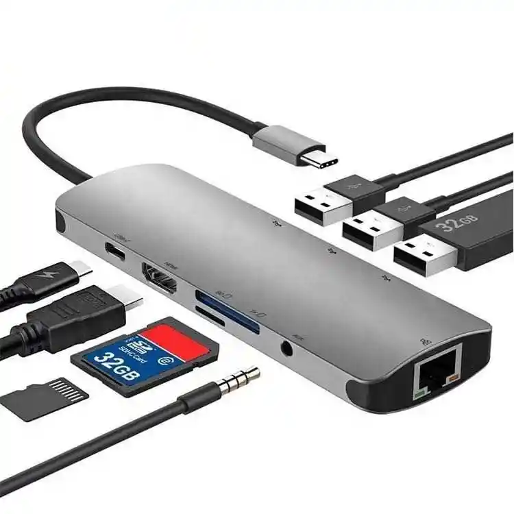 Adaptador Hub Tipo C 9 En 1 A Hdmi + Lan+usb 3.0*3+usb C+sd