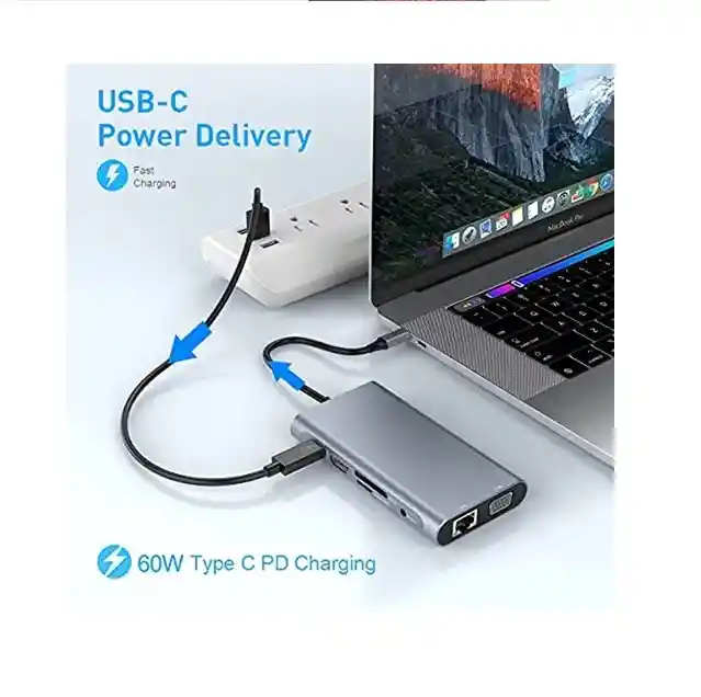 Adaptador Hub Tipo C 10 A 1 A Hdmi Vga+lan+usb 3.0+usb C