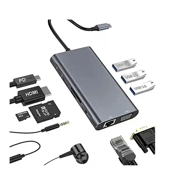 Adaptador Hub Tipo C 10 A 1 A Hdmi Vga+lan+usb 3.0+usb C