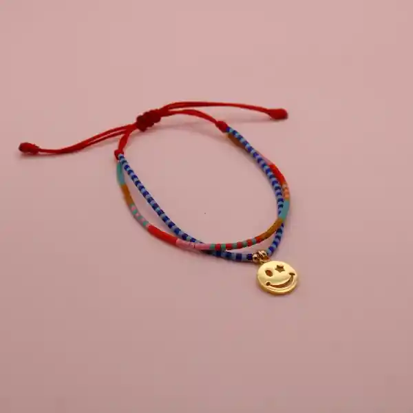 Pulsera Doble Mostacilla Carita Feliz