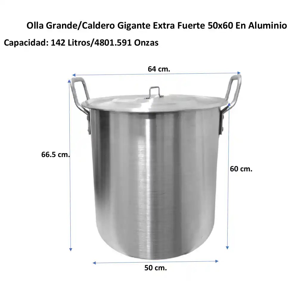 Olla Grande Aluminio Extra Fuerte/tamalera 50 X 60 / 142 Litros