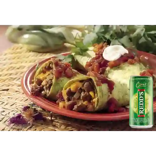 Combo Burrito Tex Mex + Cerveza Redd's Lta 269ml
