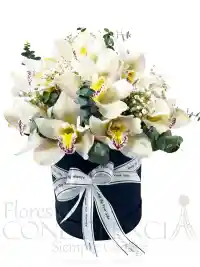 Elegante Caja Redonda Con Orquídeas