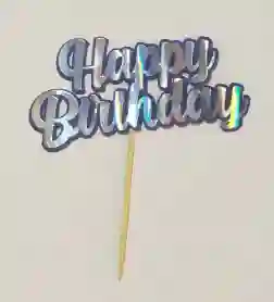 Decoracion De Torta Happy Birthday Plata Con Azul