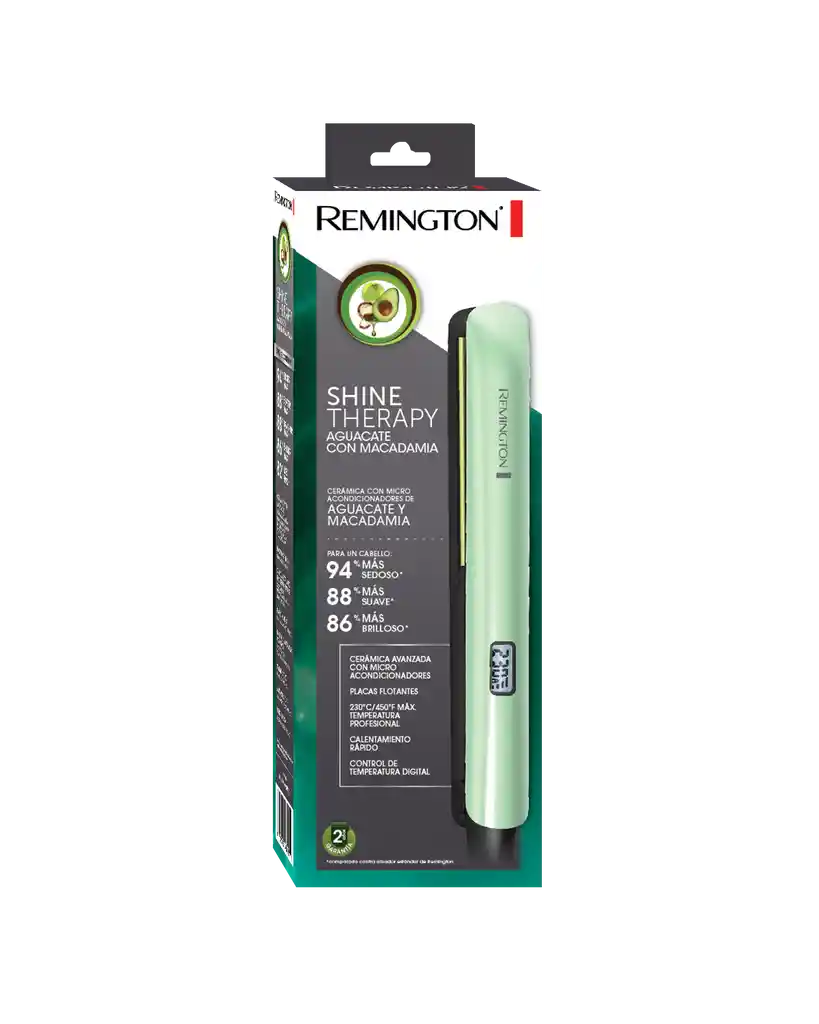 Remington Plancha Alisadora Shine Therapy Aguacate Macadamia