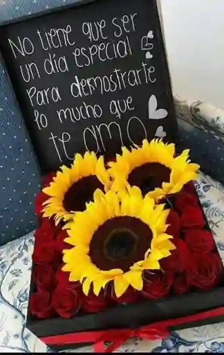 Caja Amor Y Aniversario Girasoles
