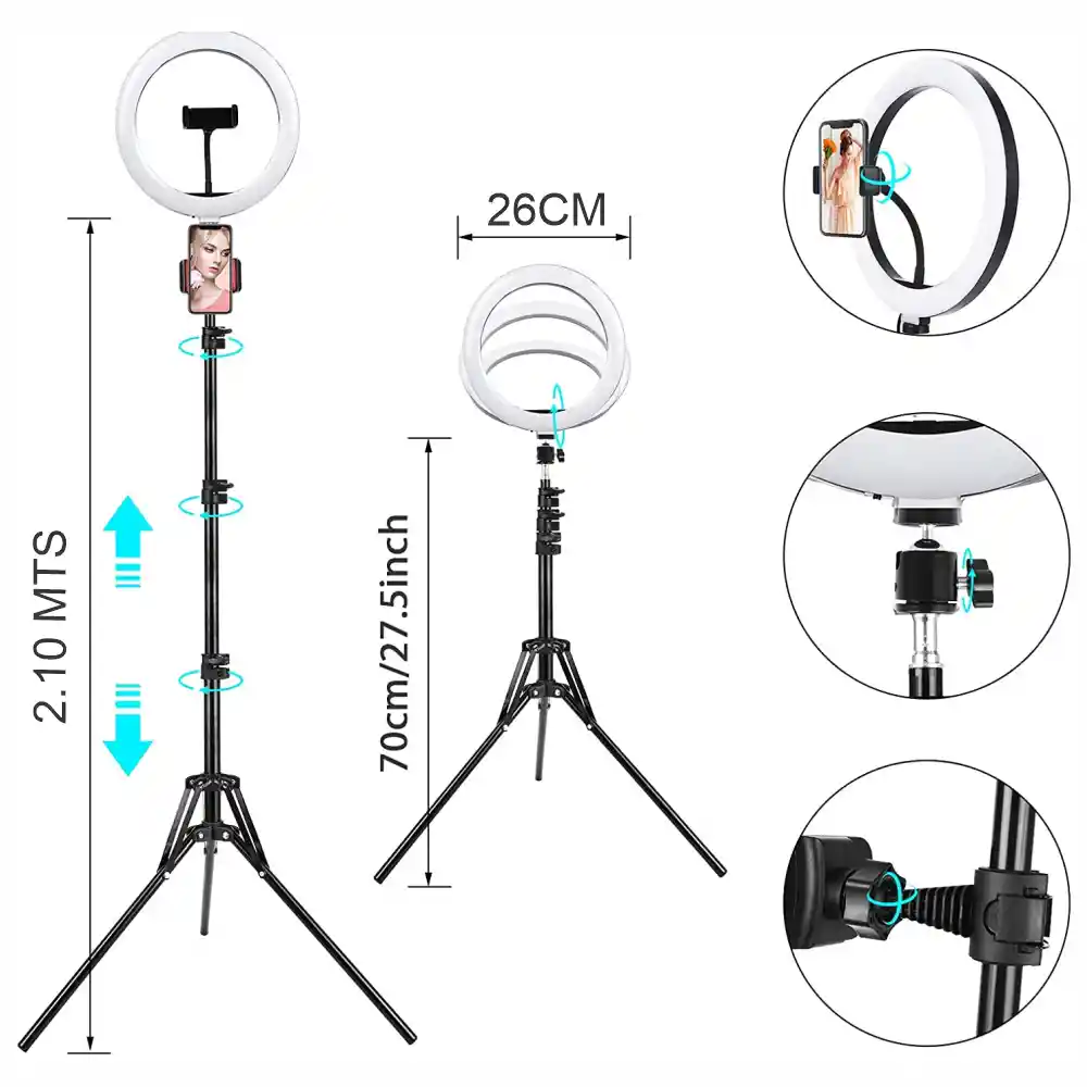 Aro De Luz 26 Cm Led Cálido Con Trípode Profesional 2 Mts