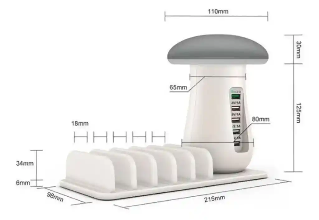 Estación De Carga 5 Puertos Y Lampara Hub Multi-puerto Usb