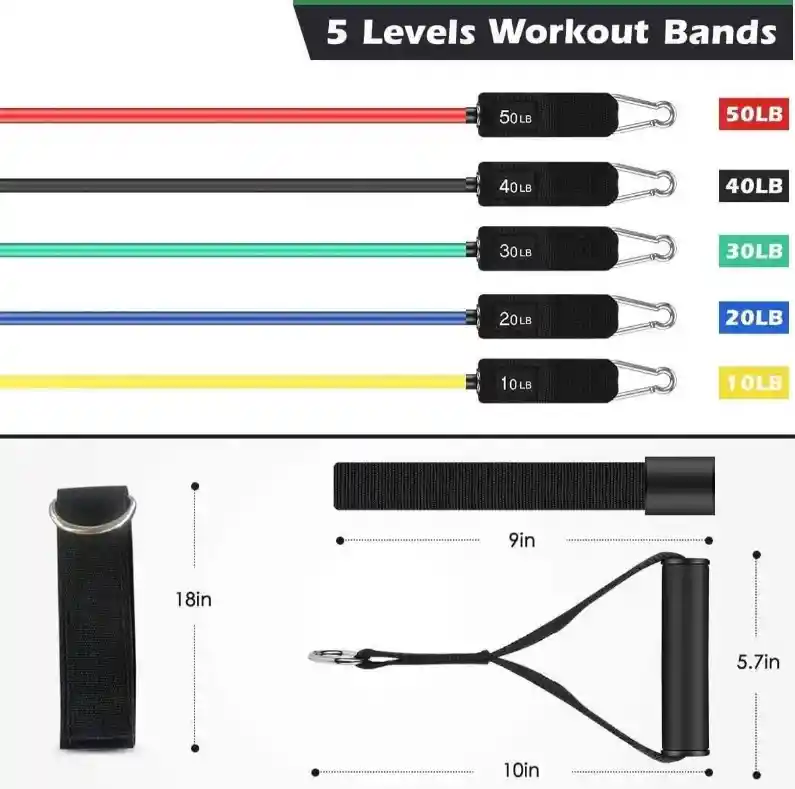 Juego Bandas Resistencia 11 Elasticos Fitness 75kg Peso Max