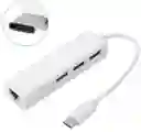 Adaptador Tipo C Más Usb 3 Puertos 2.0 + Adaptador Ethernet Red Lan