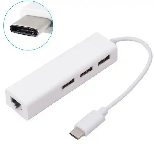 Adaptador Tipo C Más Usb 3 Puertos 2.0 + Adaptador Ethernet Red Lan