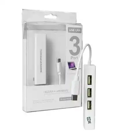 Adaptador Tipo C Más Usb 3 Puertos 2.0 + Adaptador Ethernet Red Lan