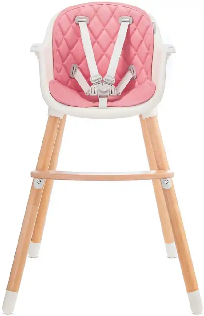 Silla Comedor Bebe Doble Altura Infantil Acolchado Ref. Super Lujo Deluxe Madera Rosada