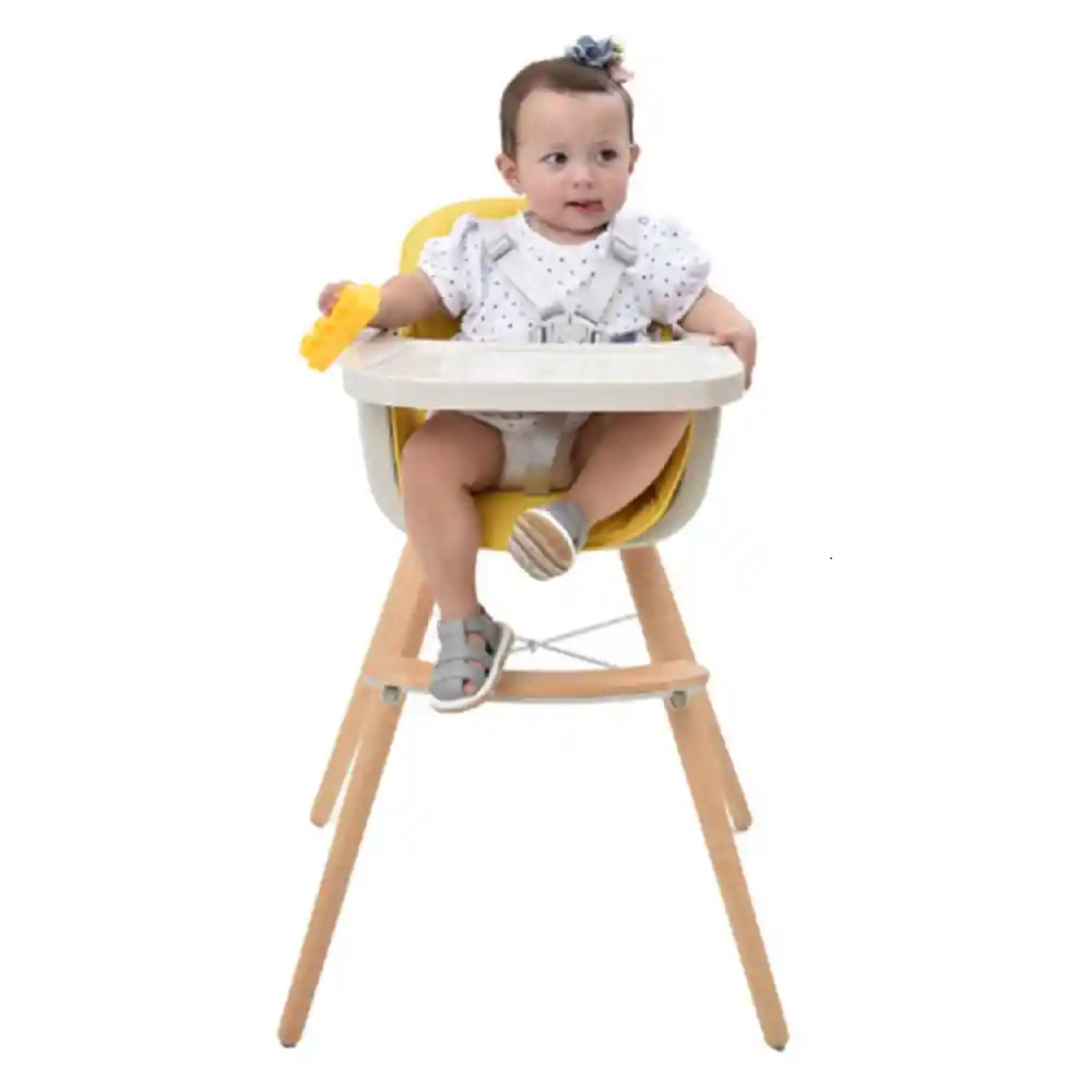 Silla Comedor Bebe Doble Altura Infantil Acolchado Ref. Super Lujo Deluxe Madera Rosada