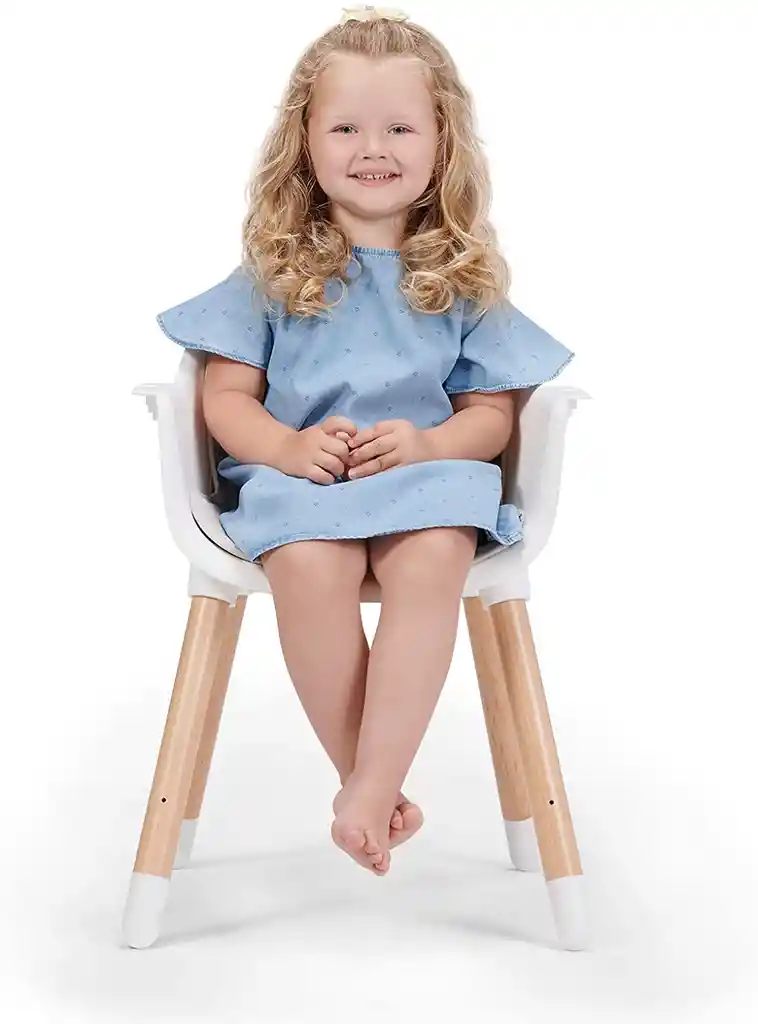 Silla Comedor Bebe Doble Altura Infantil Acolchado Ref. Super Lujo Deluxe Madera Azul