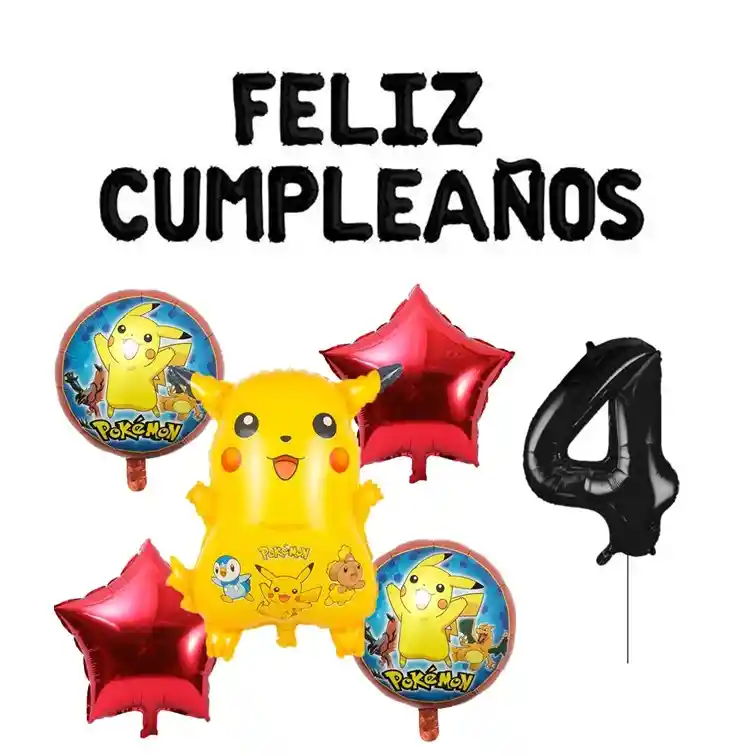 Kit De Decoracion Pokemon Fiesta Cumpleaños Globos Metalizad #890884698