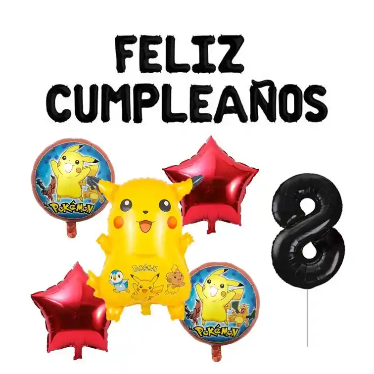 Kit De Decoracion Pokemon Fiesta Cumpleaños Globos Metalizad #890884698