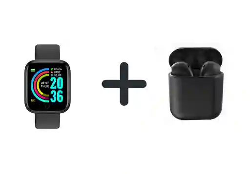 Combo Reloj Inteligente + Audífonos Inalámbricos Bluetooth Negro + Negro