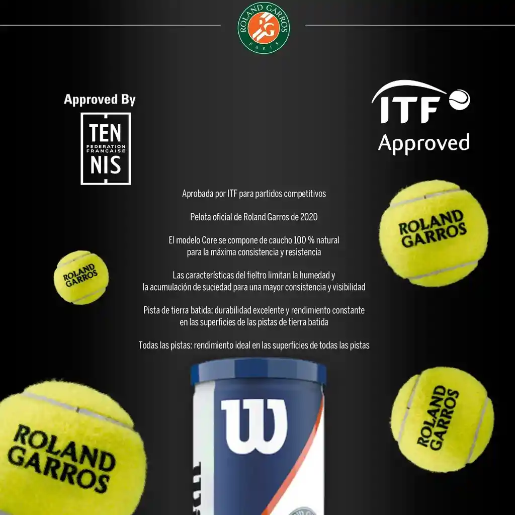 Wilson Tubos De 3 Pelotas De Tenis Roland Garros Oficial Clay Tour