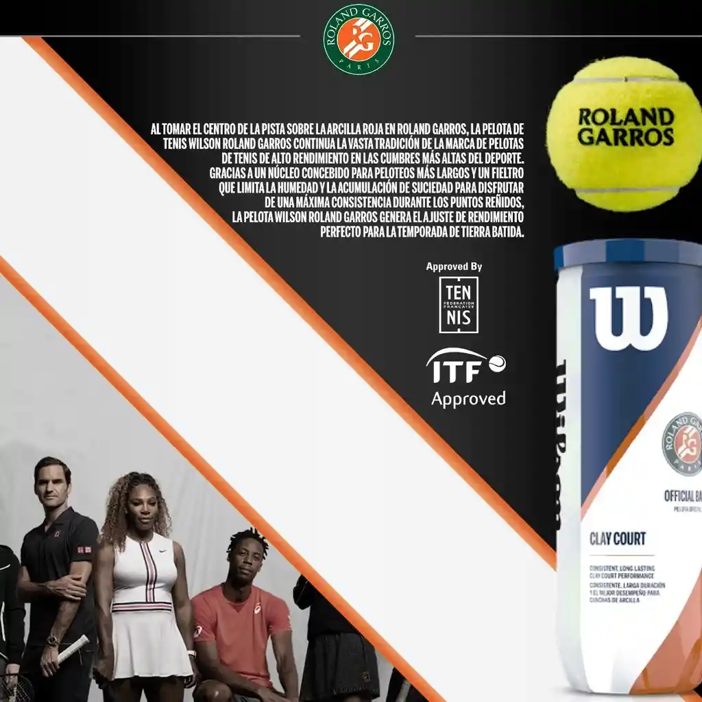 Wilson Tubos De 3 Pelotas De Tenis Roland Garros Oficial Clay Tour