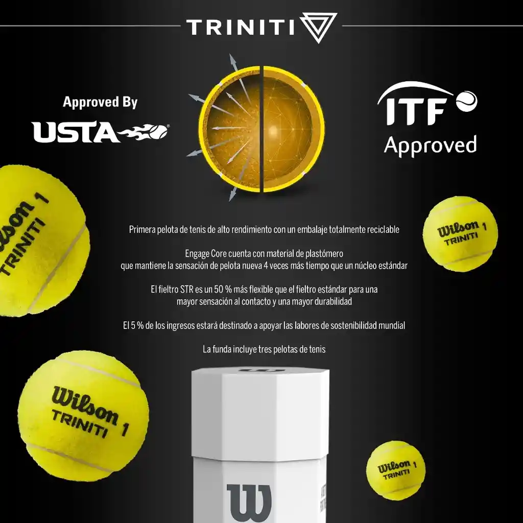 Wilson Tubo De 3 Pelotas De Tenis Triniti