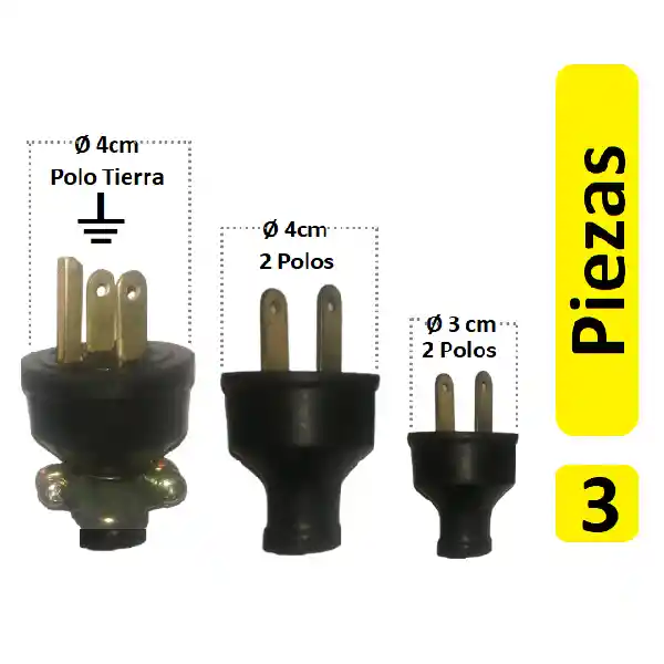 Enchufe Eléctrico X 3 Piezas 15 Amperios Clavija Polo A Tierra