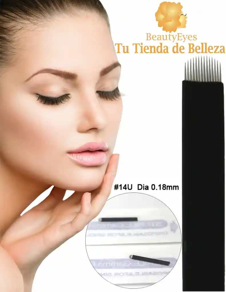 100 Agujas Nanoblading Microblading Lengua Gato Tipo U 14 Pin Flexibles