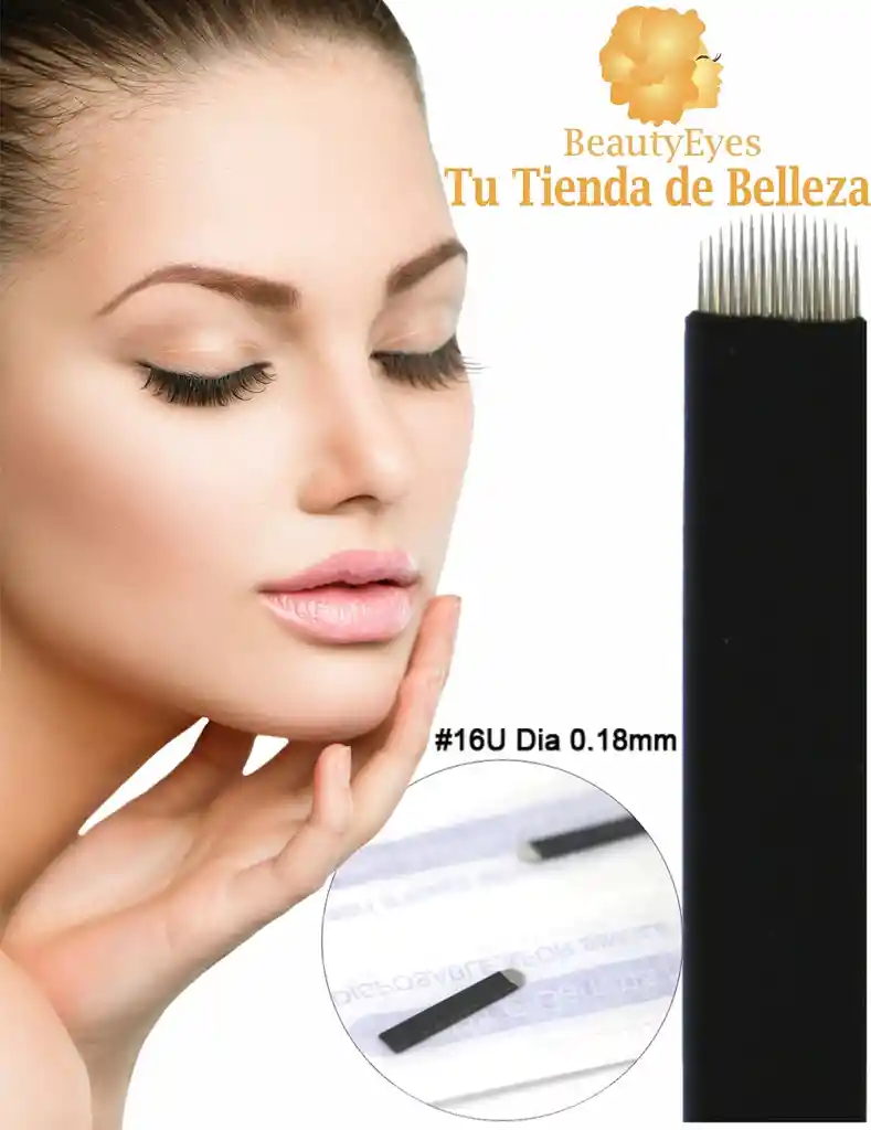 100 Agujas Nanoblading Microblading Lengua Gato Tipo U 16 Pin Flexibles