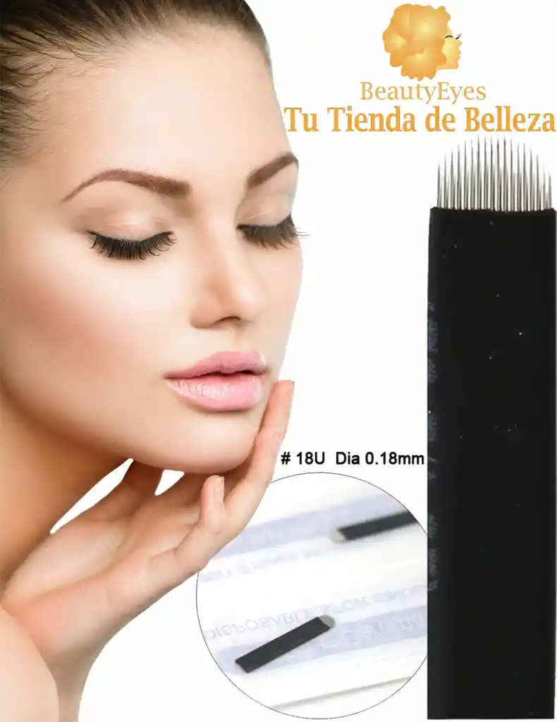 100 Aguja Nanoblading Microblading Lengua Gato Tipo U 18 Pin Flexibles