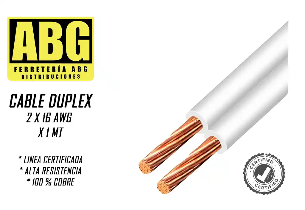 Cable Electrico Duplex 2 X 16 Awg X 1 Mt Certificado