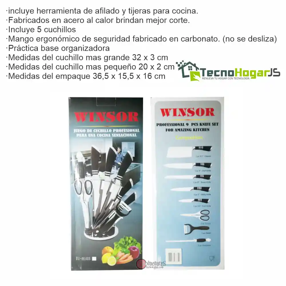 Juego De Cuchillos Winsor En Acero Inoxidable X9 Con Base