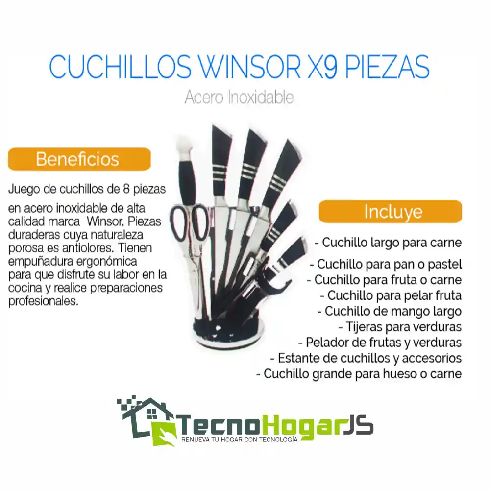 Juego De Cuchillos Winsor En Acero Inoxidable X9 Con Base