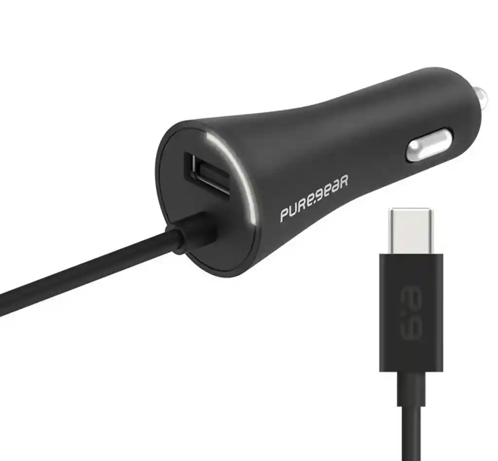 Cargador Para Auto 30w Cable Usb Tipo C Marca Puregear Lightspeed Negro