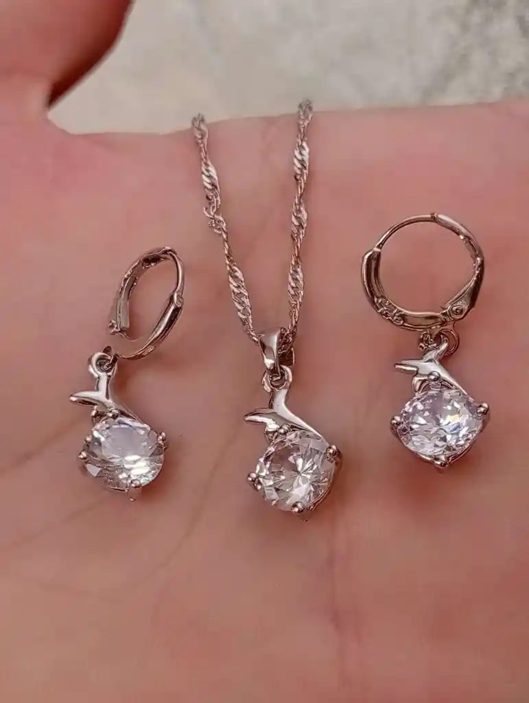 Juego Joyeria De Plata 925, Aretes Con Cadena Y Dije, Regalo Perfecto Jdp369