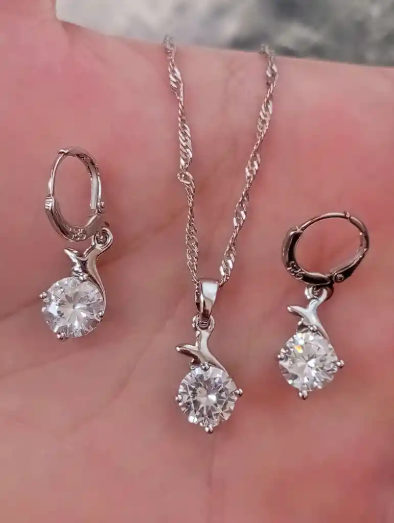 Juego Joyeria De Plata 925, Aretes Con Cadena Y Dije, Regalo Perfecto Jdp369