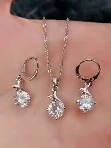 Juego Joyeria De Plata 925, Aretes Con Cadena Y Dije, Regalo Perfecto Jdp369