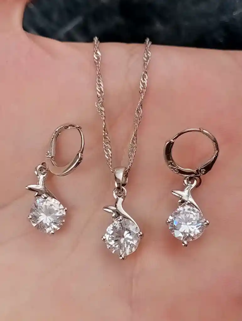 Juego Joyeria De Plata 925, Aretes Con Cadena Y Dije, Regalo Perfecto Jdp369