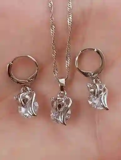 Juego Joyeria De Plata 925, Aretes Con Cadena Y Dije, (jdp370)