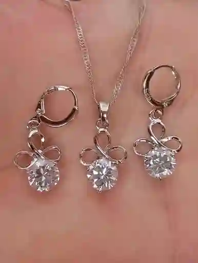 Juego Joyeria De Plata 925, Aretes Con Cadena Y Dije, (jdp371)