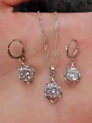 Juego Joyeria De Plata 925, Aretes Con Cadena Y Dije, (jdp374)