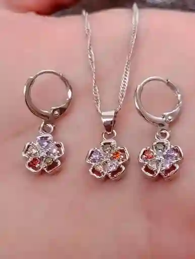 Juego Joyeria De Plata 925, Aretes Con Cadena Y Dije, (jdp375)