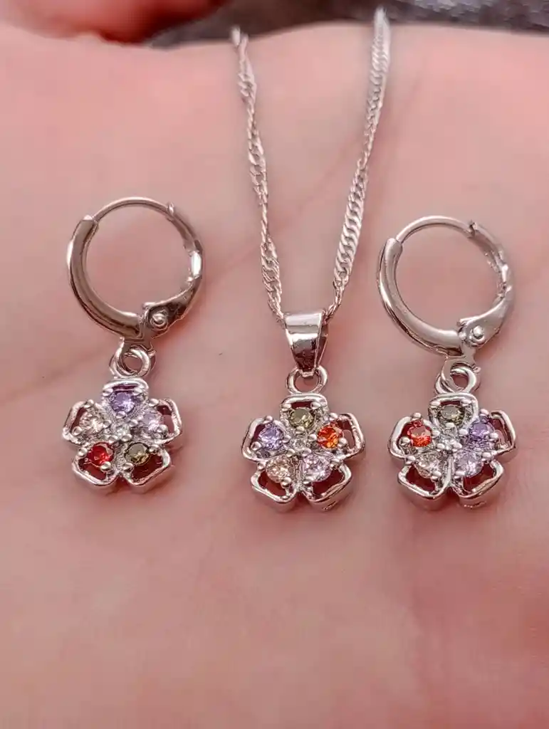 Juego Joyeria De Plata 925, Aretes Con Cadena Y Dije, (jdp375)