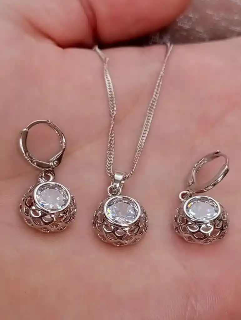 Juego Joyeria De Plata 925, Aretes Con Cadena Y Dije, (jdp376)