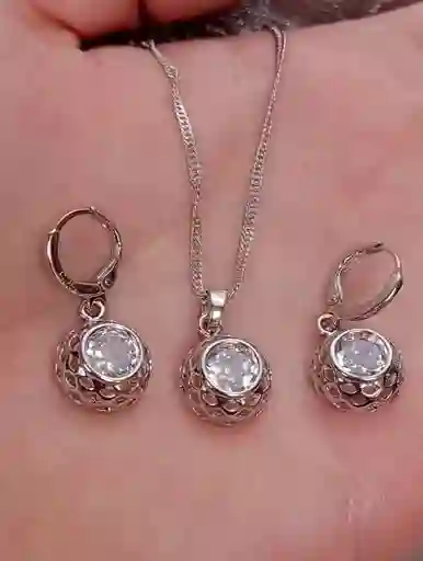 Juego Joyeria De Plata 925, Aretes Con Cadena Y Dije, (jdp376)