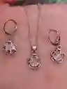 Juego Joyeria De Plata 925, Aretes Con Cadena Y Dije, (jdp375)