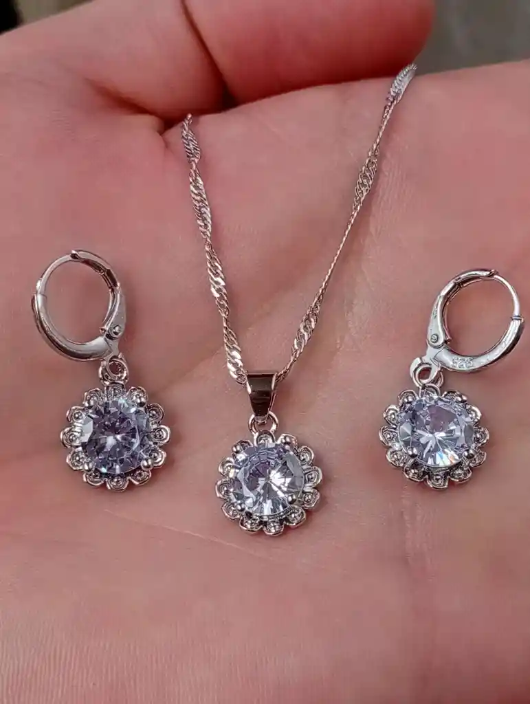 Juego Joyeria De Plata 925, Aretes Con Cadena Y Dije, (jdp377)