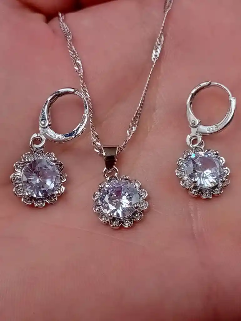 Juego Joyeria De Plata 925, Aretes Con Cadena Y Dije, (jdp377)