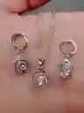 Juego Joyeria De Plata 925, Aretes Con Cadena Y Dije